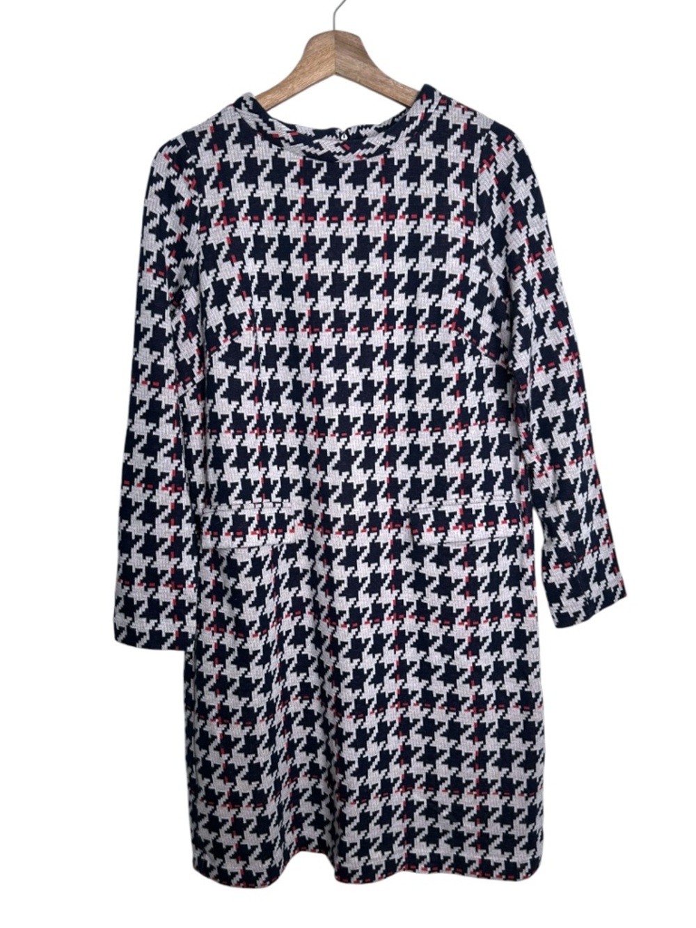 Boden 60’s Jacquard Houndstooth Sweater Shift Dress Blue Red White Size 10 Long - Picture 4 of 9